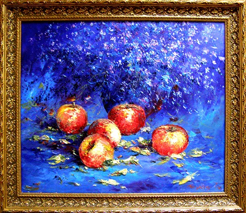 Artist Stegaresku Tudor: Apples agains blue background